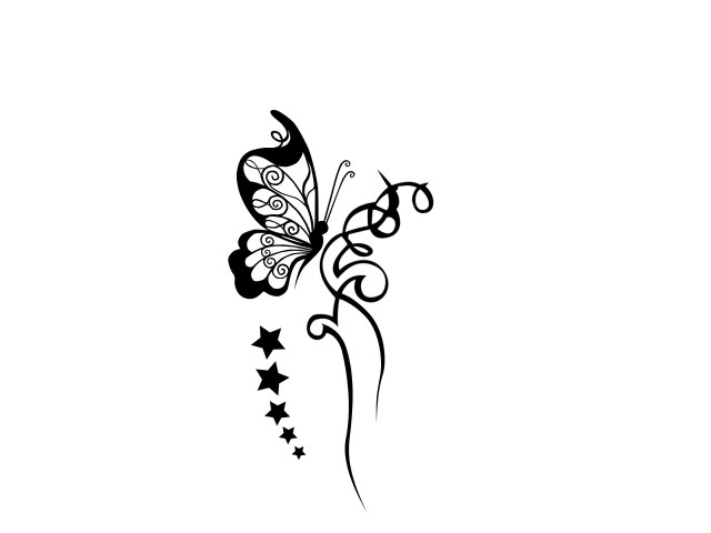 Black white butterfly stars back free wallpaper - medium preview image