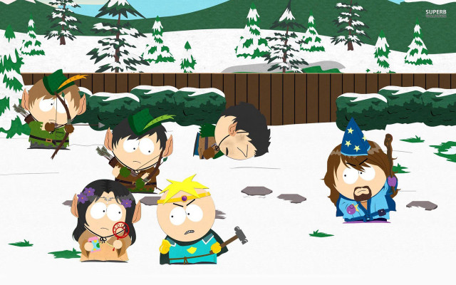 Cartoon characters snow trees fence free wallpaper - medium preview image