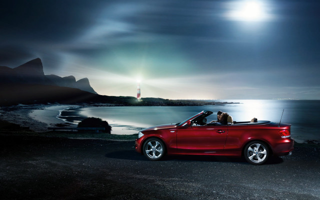 Red convertible car ocean night free wallpaper - medium preview image