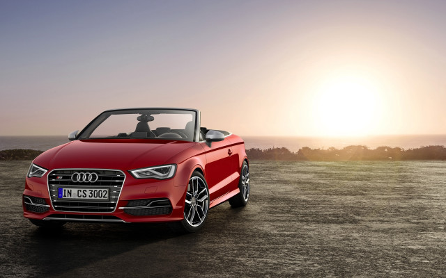 Red convertible car ocean sunset free wallpaper - medium preview image