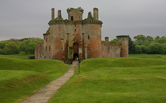Castle walkway cloudy day person free wallpaper - medium preview image