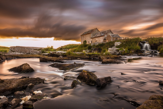 House hill waterfall cloudy sky free wallpaper - medium preview image