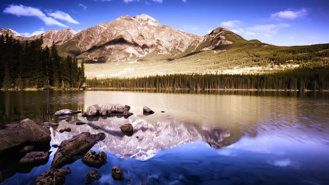 Mountain range reflection lake rocks #8 free wallpaper - medium preview image