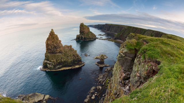 Cliff rocks ocean grassy hill free wallpaper - medium preview image