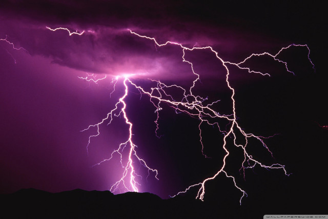 Purple sky lightning bolt mountain free wallpaper - medium preview image