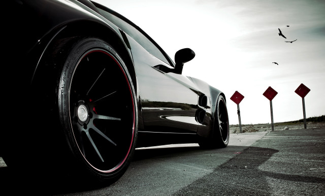 Black car road red white free wallpaper - medium preview image
