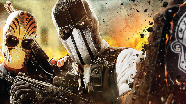 Masked men guns fire clock free wallpaper - medium preview image