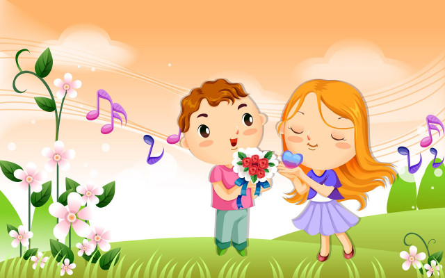 Boy giving girl flower bouquet free wallpaper - medium preview image