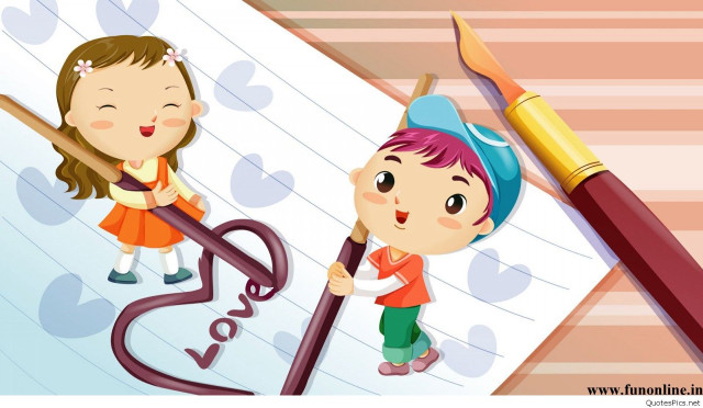 Boy girl writing paper hearts free wallpaper - medium preview image