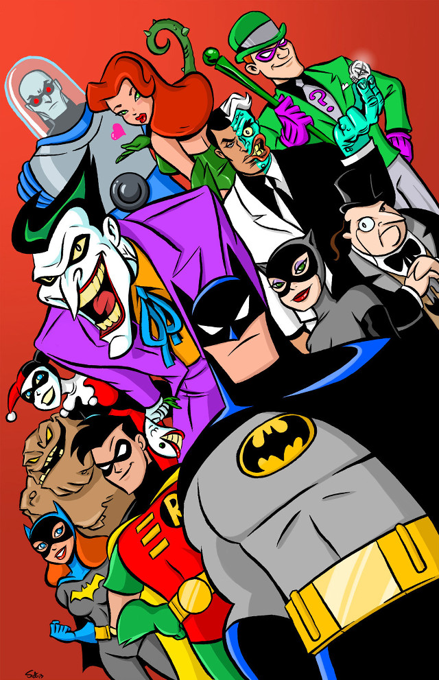 Cartoon characters red background group free wallpaper - medium preview image