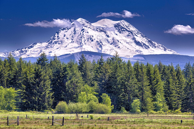 Mountain forest fence sky tilt free wallpaper - medium preview image