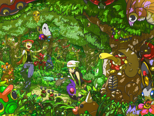 Forest animals plants man woman free wallpaper - medium preview image