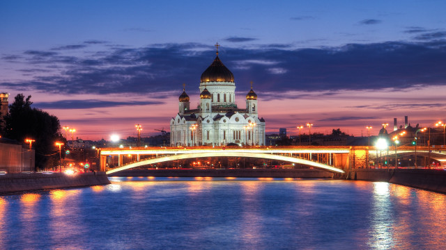 Bridge river church night lights free wallpaper - medium preview image