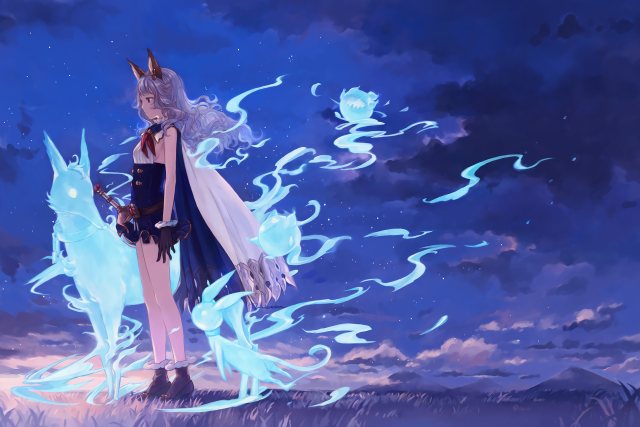 Woman blue dress blue sky free wallpaper for desktop - medium preview image