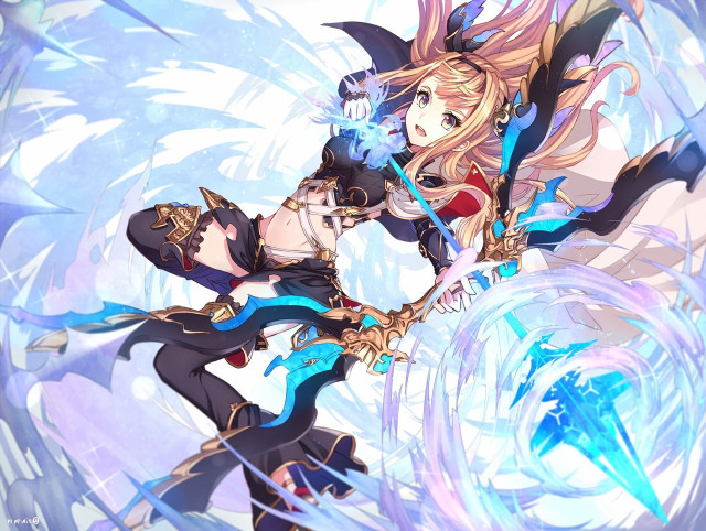 Woman costume sword blue background #2 free wallpaper - medium preview image