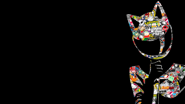 Cat stickers face black background free wallpaper - medium preview image