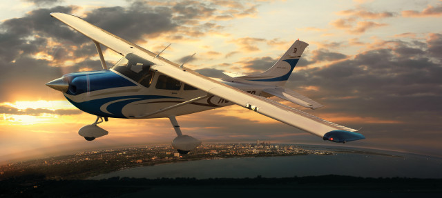 Small plane city sunset clouds free wallpaper - medium preview image