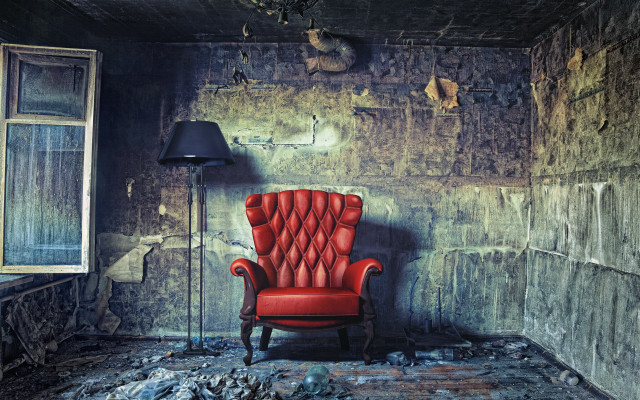 Red chair room lamp window free wallpaper - medium preview image