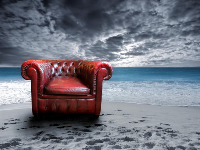 Red leather beach chair ocean free wallpaper - medium preview image