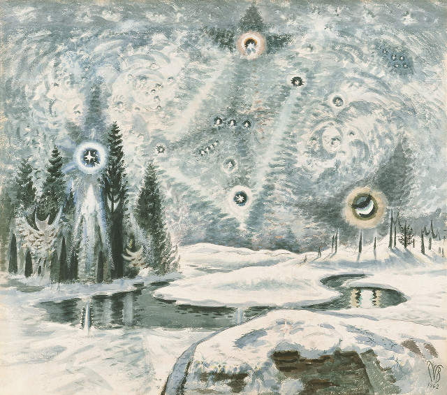 Snowy landscape trees pond bubbles free wallpaper - medium preview image