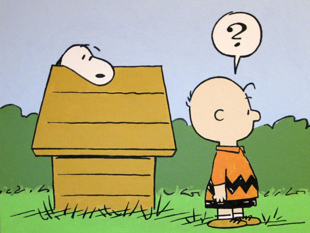 Cartoon man dog doghouse questionmark free wallpaper - medium preview image