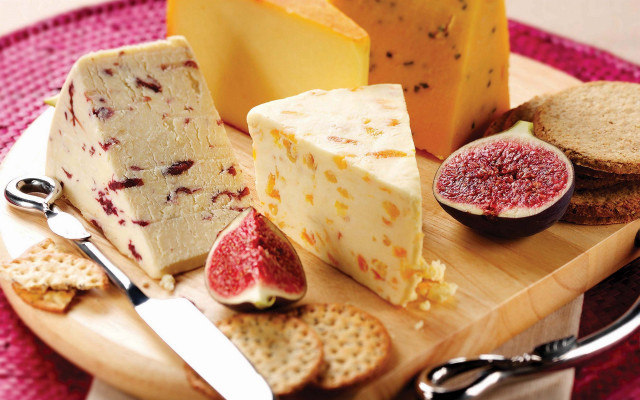 Wooden plate cheese crackers knife free wallpaper - medium preview image