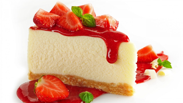 Cheesecake strawberries sauce dessert delicious free wallpaper - medium preview image
