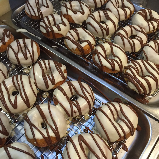 Chocolate drizzled donuts trays food free wallpaper - medium preview image