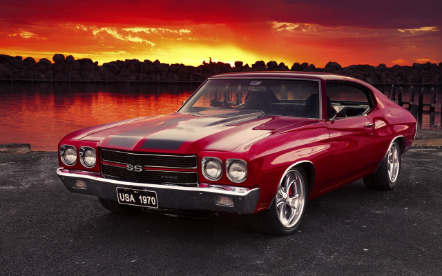 Red car water sunset red free wallpaper - medium preview image
