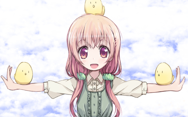 Girl pink hair holding eggs free wallpaper - medium preview image