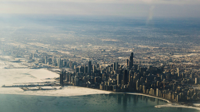 City snow aerial view water free wallpaper - medium preview image