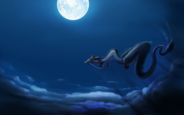 Dragon flying sky full moon free wallpaper - medium preview image