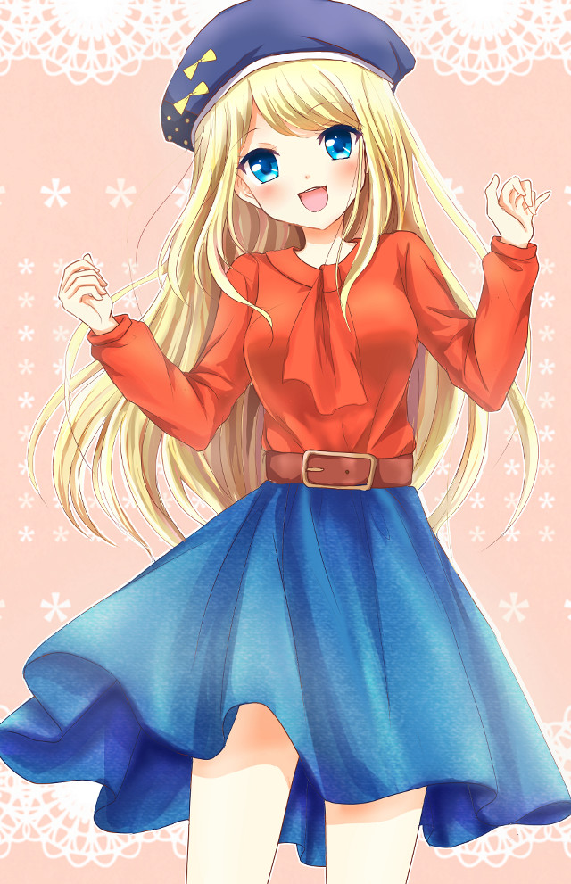 Blonde girl blue skirt red free wallpaper - medium preview image