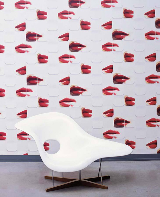 White chair red lips wall free wallpaper - medium preview image