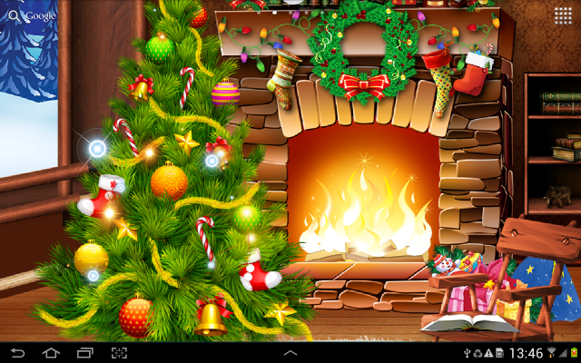 Christmas tree presents fireplace animals free wallpaper - medium preview image