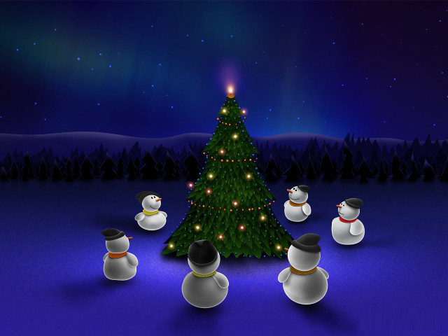 Christmas tree snowmen sky stars #2 free wallpaper - medium preview image