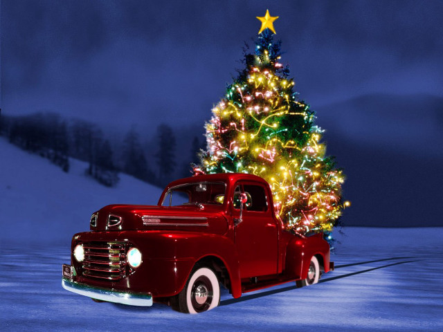 Red truck christmas tree snow #5 free wallpaper - medium preview image