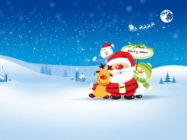 Santa claus reindeer snow merry free wallpaper - medium preview image