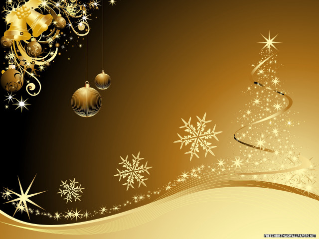 Christmas tree gold ornaments snowflakes free wallpaper - medium preview image