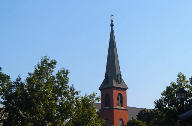 Church steeple cross trees blue free wallpaper - medium preview image