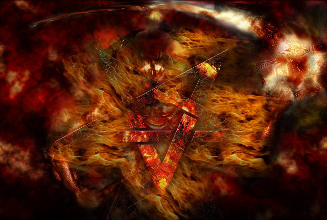 Person triangle fire demon digital free wallpaper - medium preview image