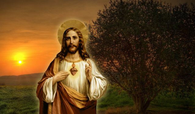 Jesus holding heart sunset background free wallpaper - medium preview image