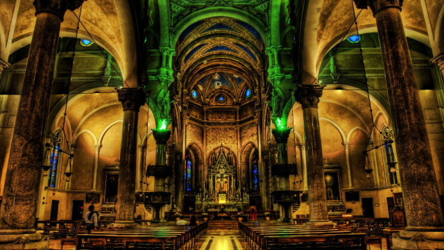Cathedral green light ceiling columns free wallpaper - medium preview image