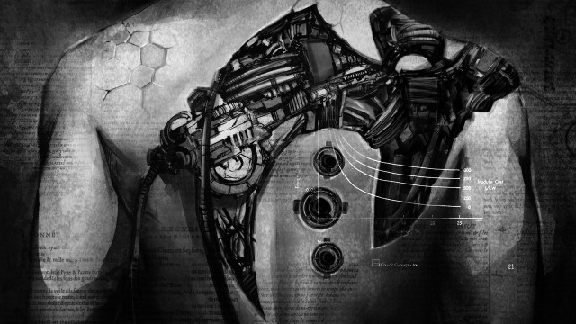 Futuristic man machine back pocket free wallpaper - medium preview image