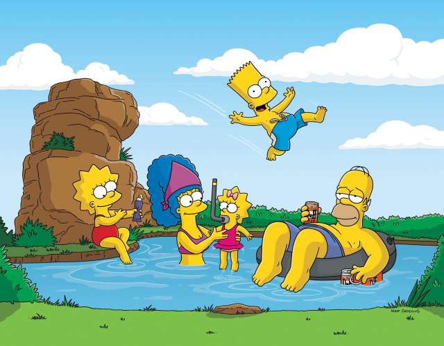 Simpsons characters hanging out river free wallpaper - medium preview image