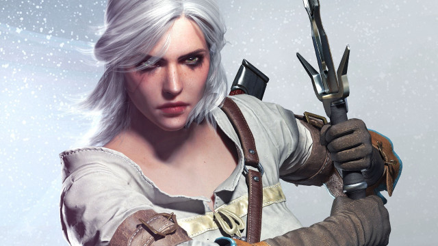Woman white hair scissors serious free wallpaper - medium preview image