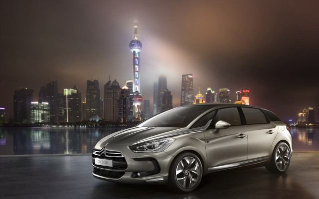 Silver car city skyline night #2 free wallpaper - medium preview image