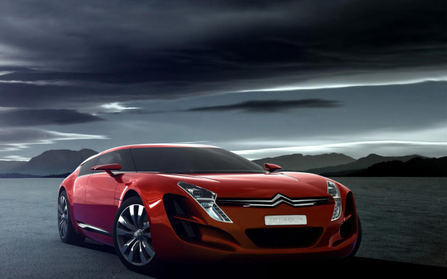 Red car cloudy mountains outdoor free wallpaper - medium preview image