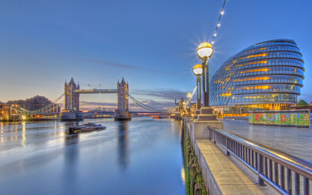 Bridge river lightpole building background free wallpaper - medium preview image