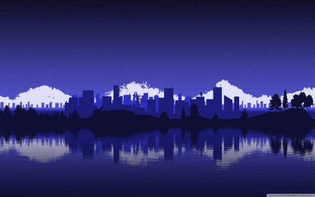 City skyline lake trees nighttime free wallpaper - medium preview image